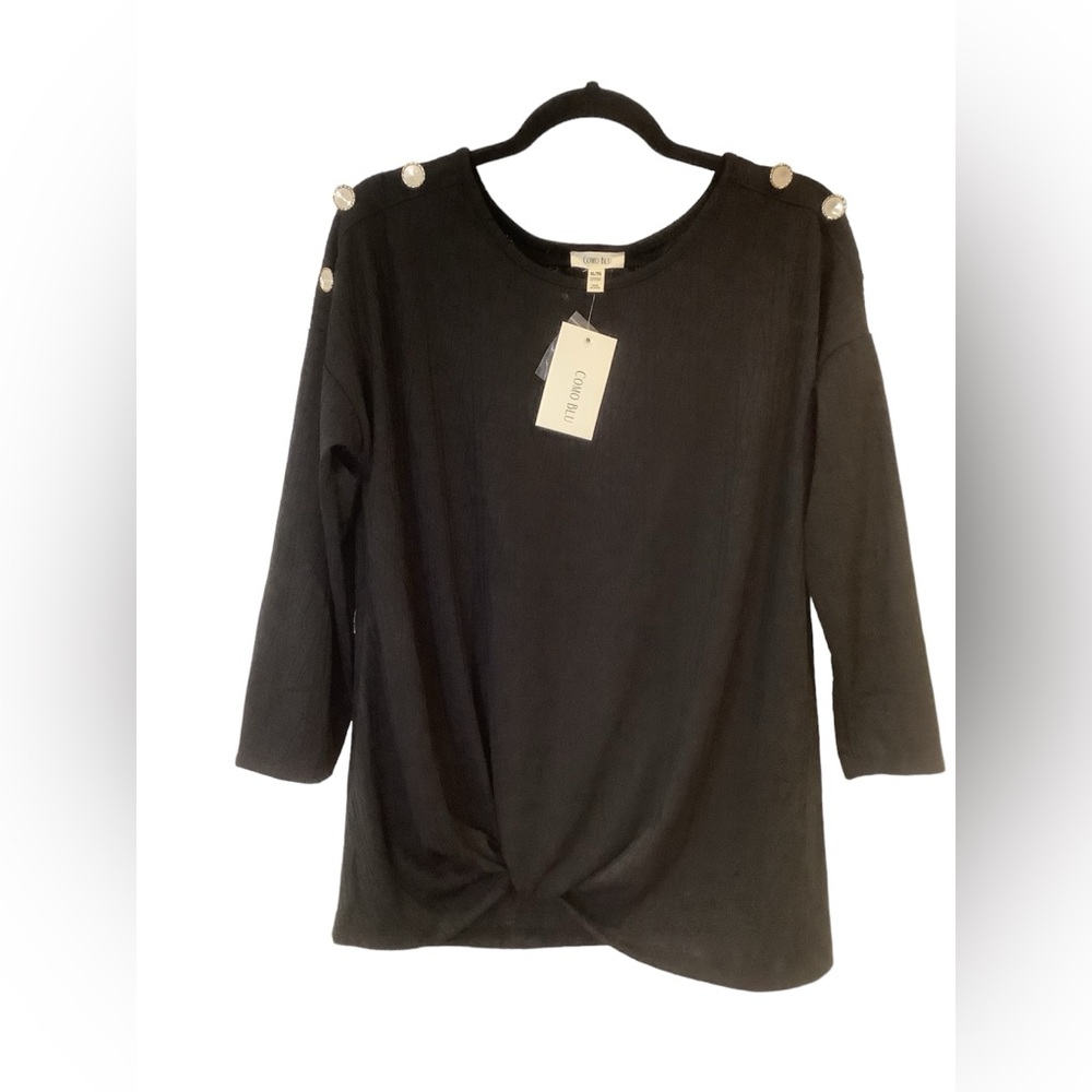 NWT Como Blu Jet Black Top Blouse Size XL